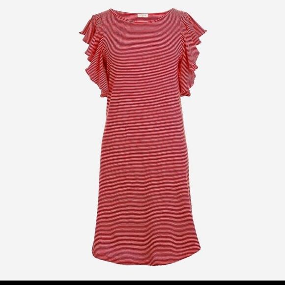 J CREW FACTORY RUFFLE TSHIRT KNIT  DRESS IN RED AND WHITE STRIPES - Picture 6 of 6